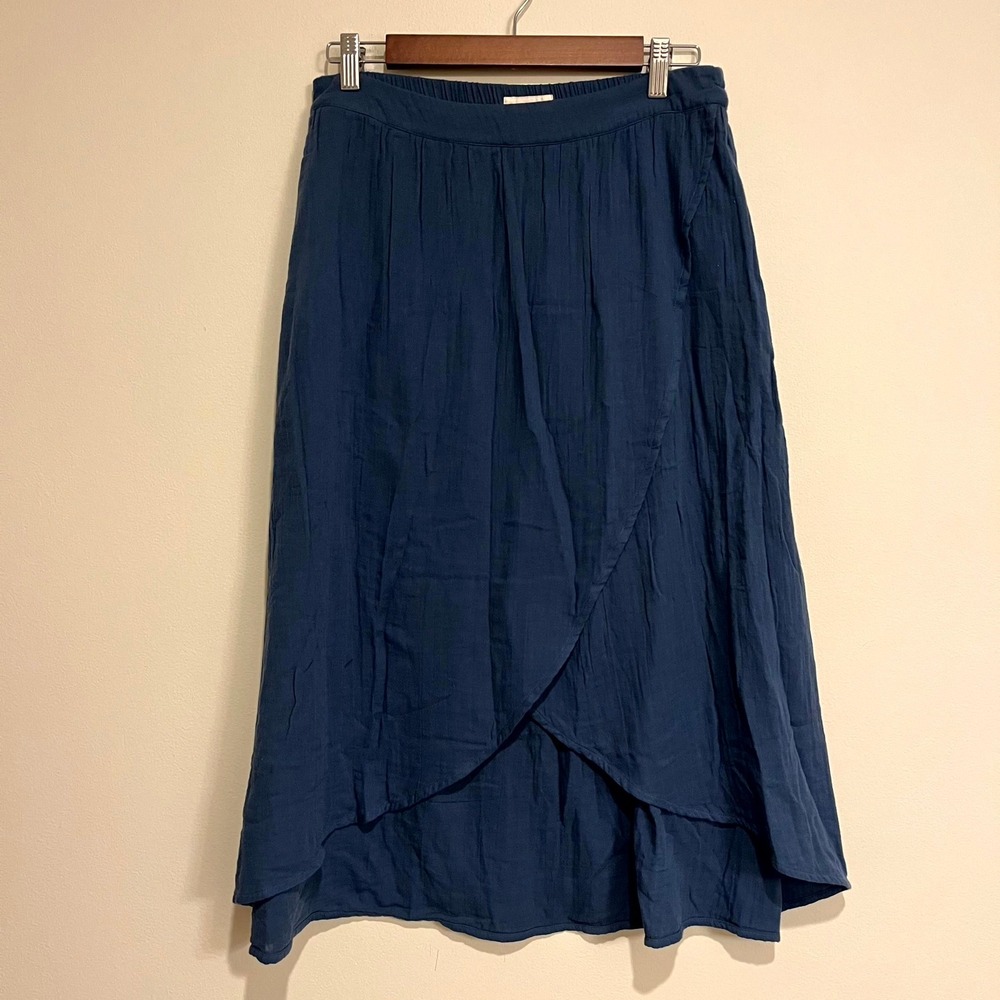 Pact Skirt Midi Navy Blue Organic Cotton Gauze High Low Tulip Hem Medium NWT